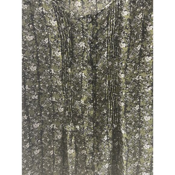 Jaclyn Smith XL Floral Sheer Blouse Green Black Button Front Long Sleeve - Picture 4 of 6